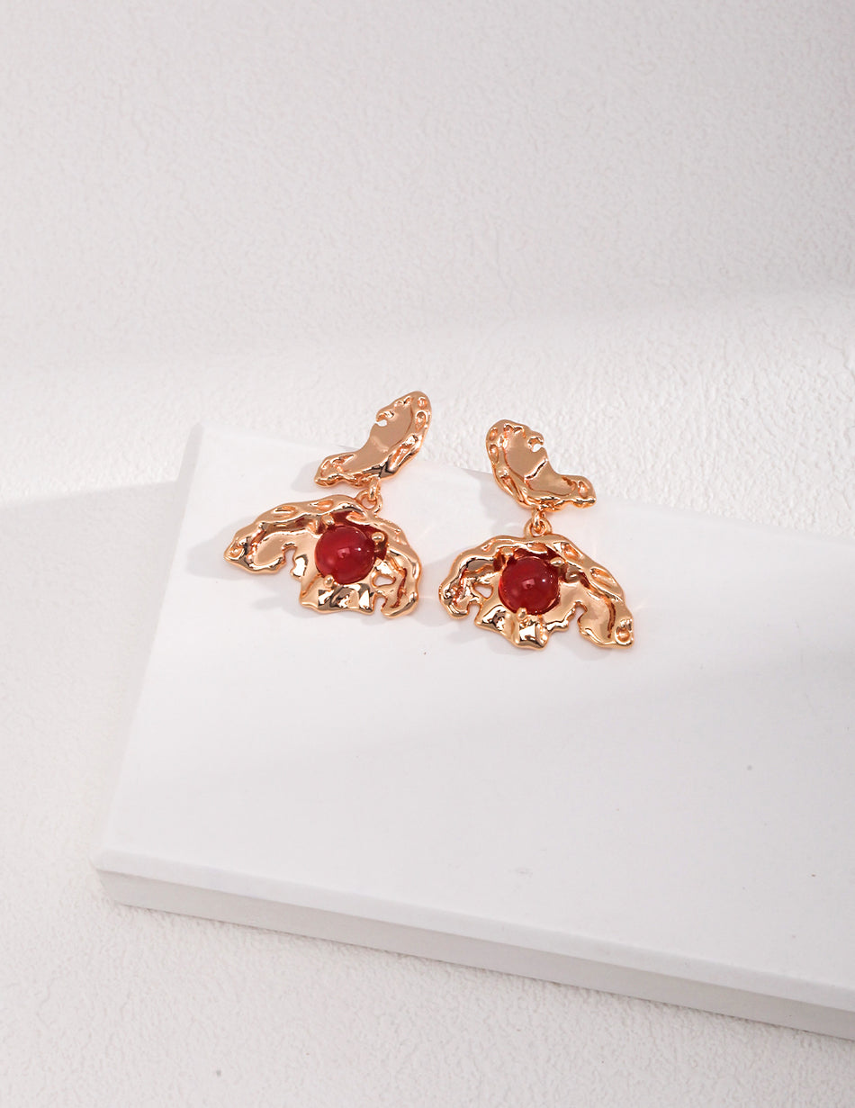 Whispers of Autumn: S925 Red Agate Butterfly Earrings