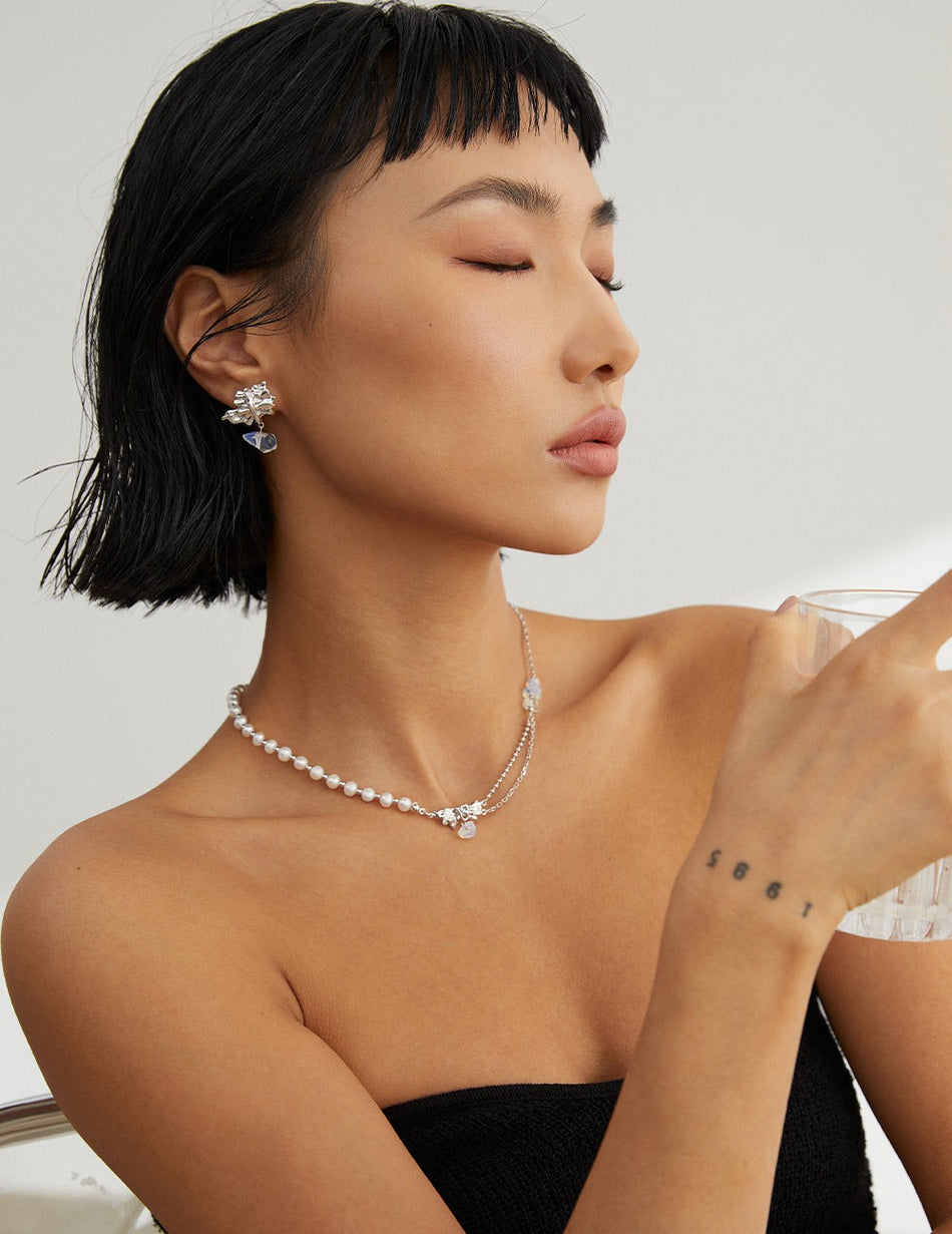 Fragmented Light: Irregular S925 Pearl & White Zircon l Opal Necklace