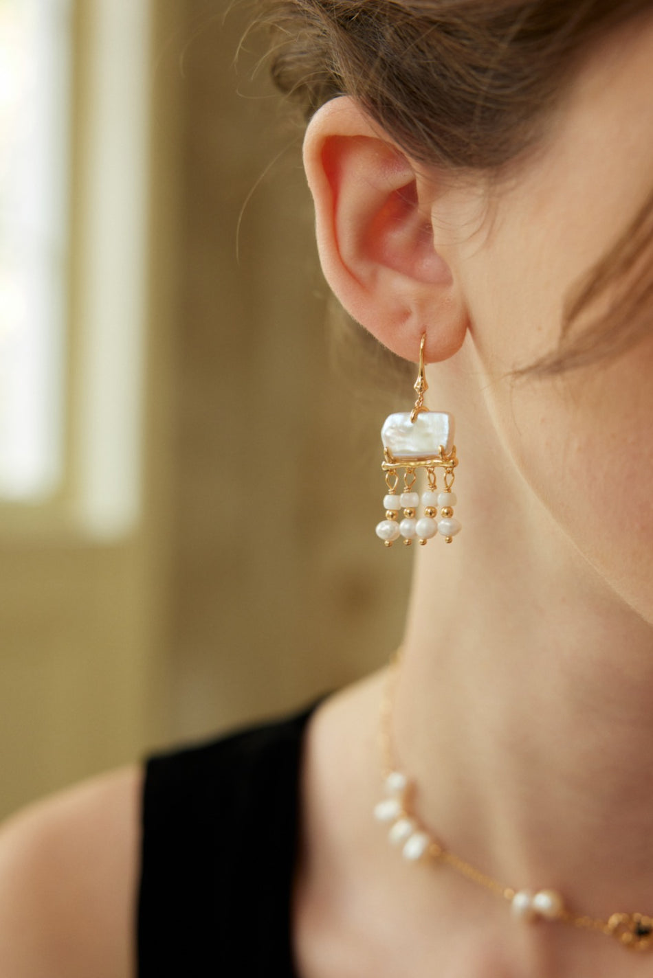 S925 Sterling Silver Baroque Pearl & Mother-of-Pearl Drop Earrings