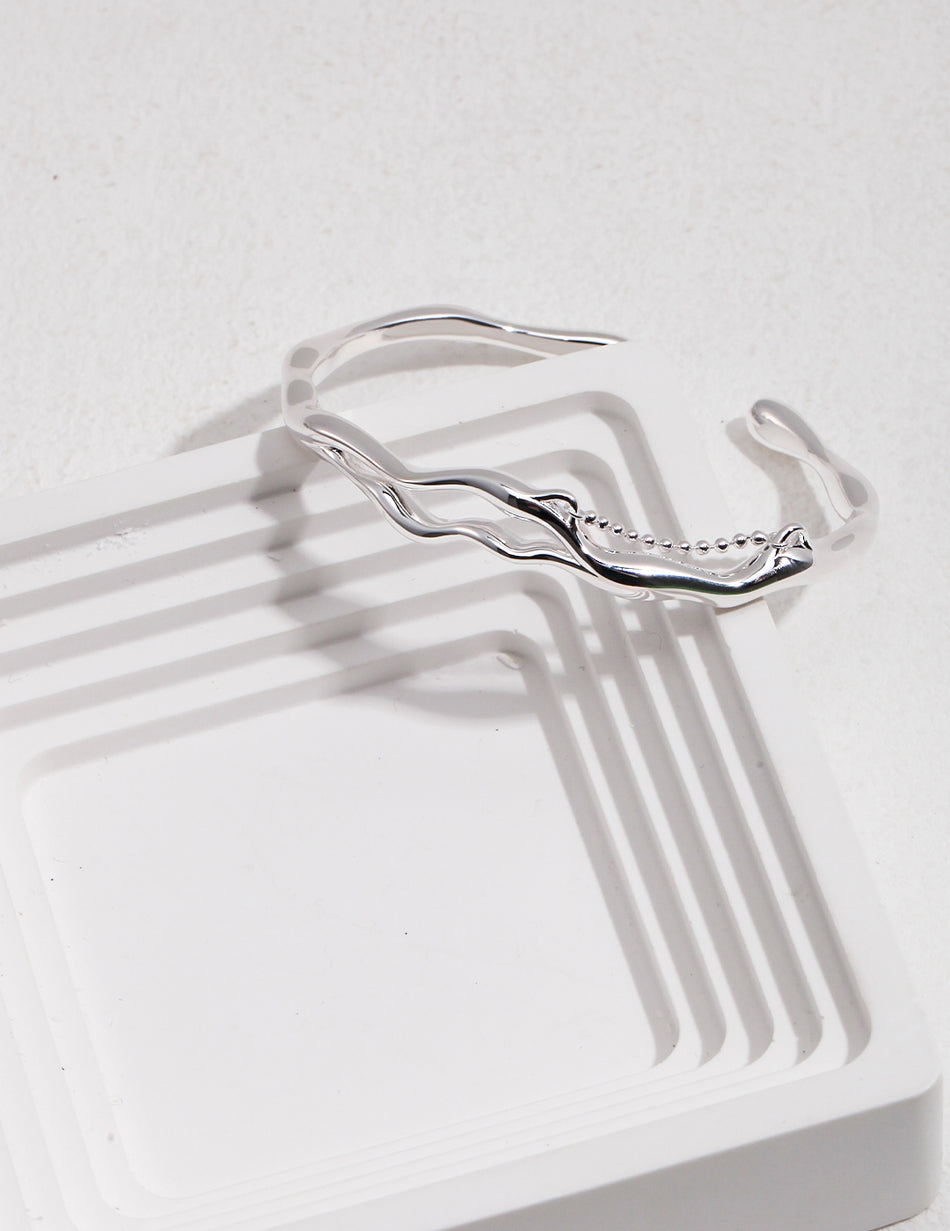S925 Sterling Silver Ring & Bangle Set — Natural Flowing Design, Minimal Elegance