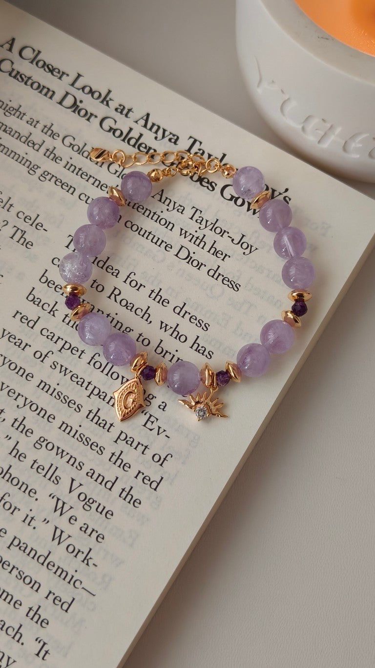 S925 Silver Natural Lavender Amethyst Faceted Bead Bracelet with Cubic Zirconia