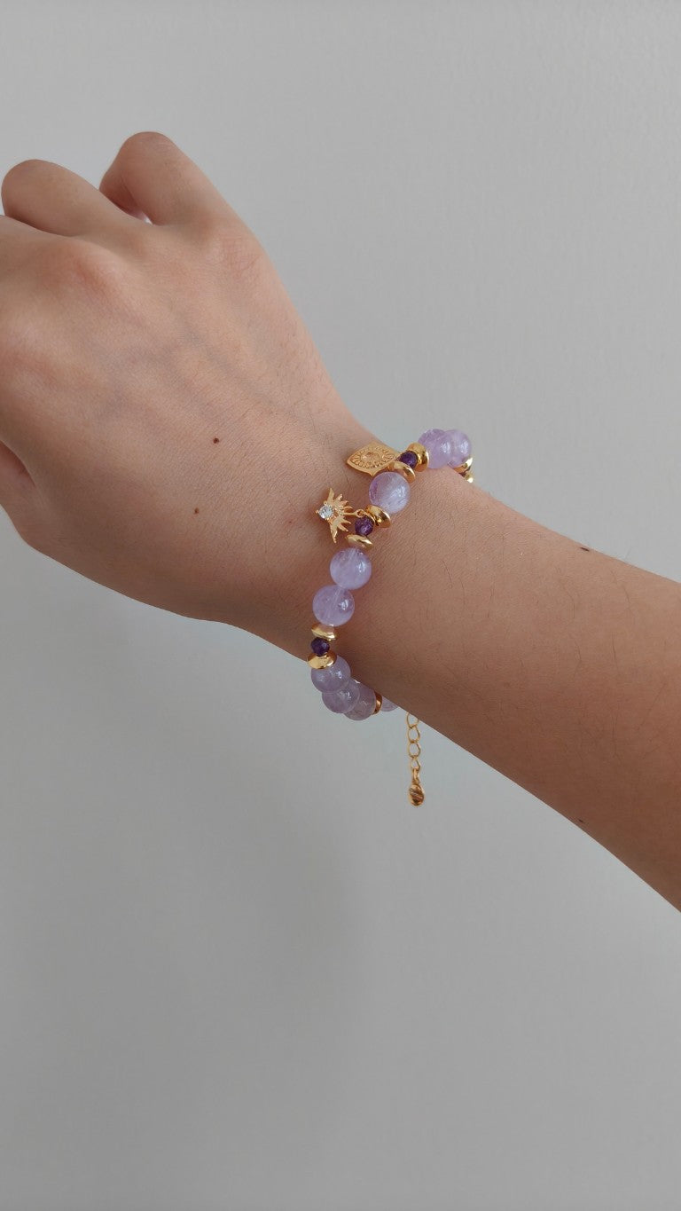 S925 Silver Natural Lavender Amethyst Faceted Bead Bracelet with Cubic Zirconia