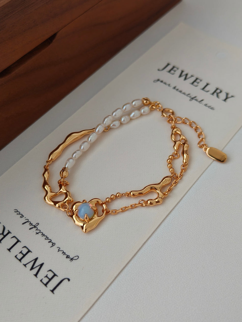 Liquid Love: S925 Opal & Pearl Bracelet