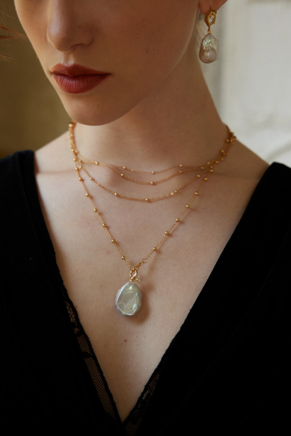 Baroque Pearl Layered Necklace – S925 Sterling Silver
