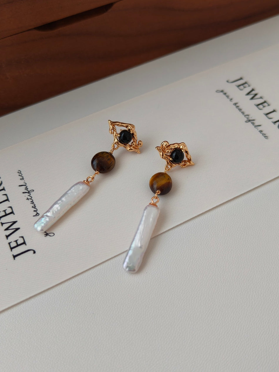 Sterling Silver Elegant Drop Earrings | Baroque Aesthetic | Natural Harmony