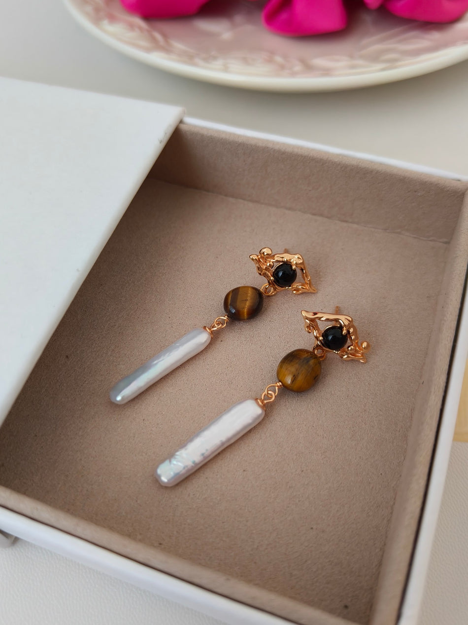 Sterling Silver Elegant Drop Earrings | Baroque Aesthetic | Natural Harmony