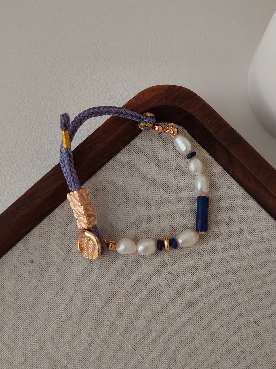 Timeless Elegance S925 Silver Lapis Lazuli & Pearl Adjustable Bracelet