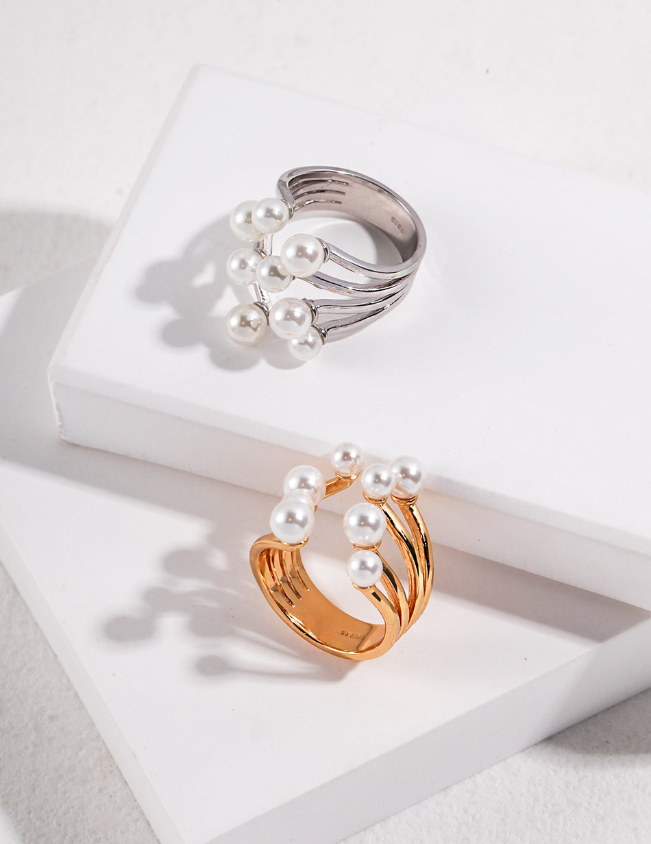 Floral Pearl Sterling Silver Ring