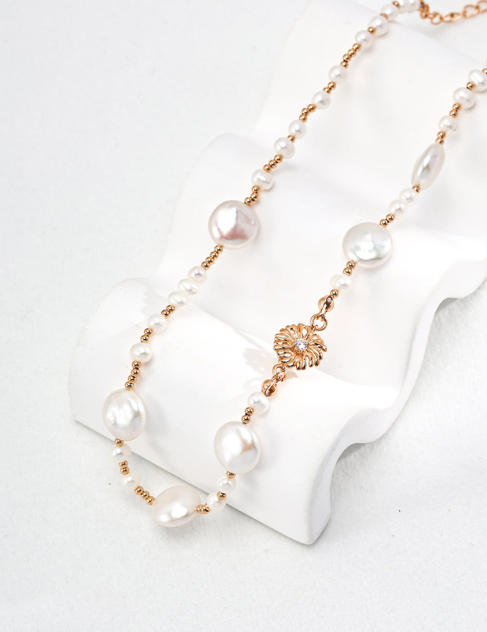 Exquisite Bloom 925 Sterling Silver Natural Pearl Necklace