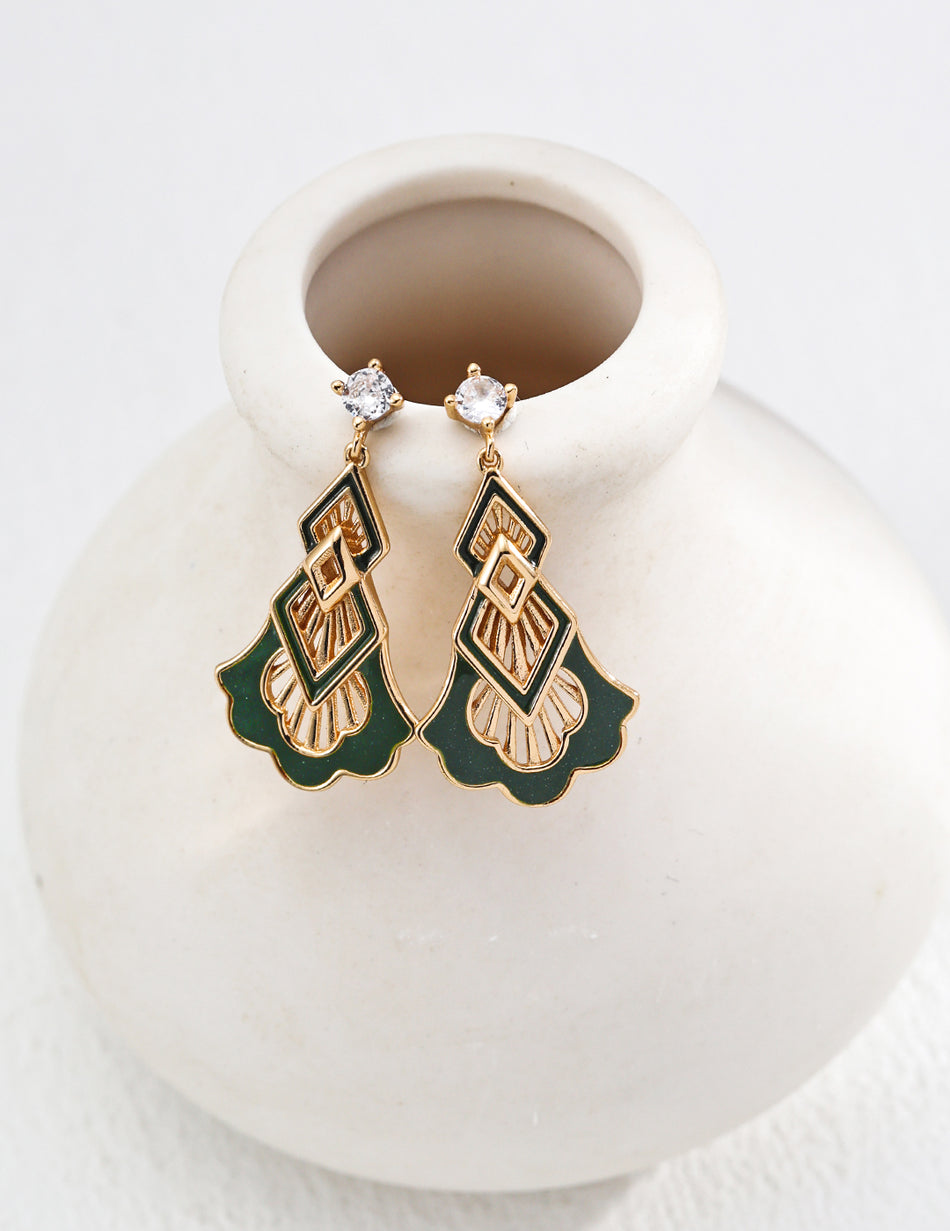 Vintage Drop-Shaped Cubic Zirconia 925 Sterling Silver Earrings