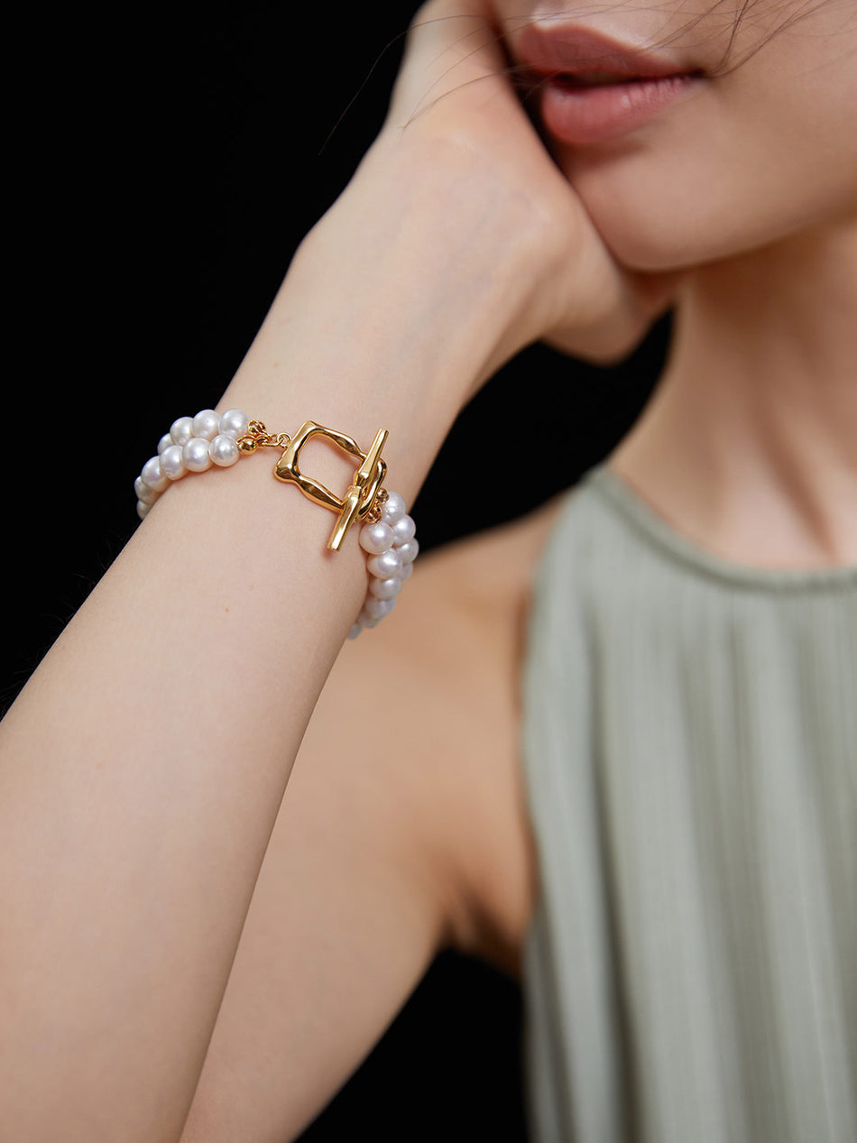 Double-Layer Natural Pearl 925 Sterling Silver Bracelet