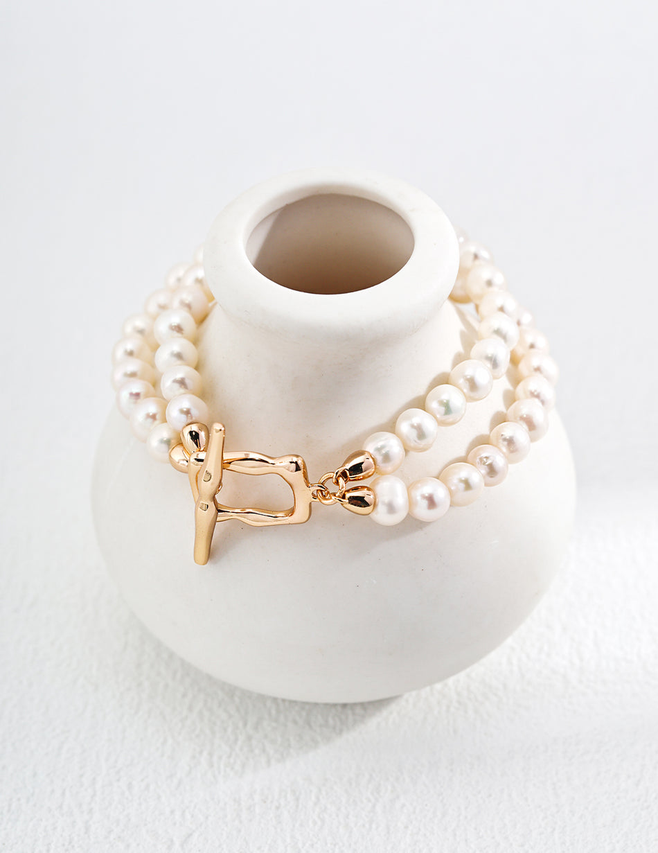 Double-Layer Natural Pearl 925 Sterling Silver Bracelet