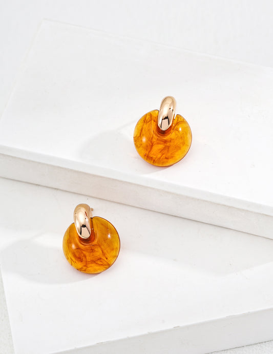 Vintage Amber-Inspired Dome Earrings – 925 Silver Studs