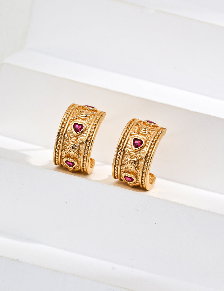 925 Sterling Silver Vintage Heart Gem Earrings – Palace-Inspired Style