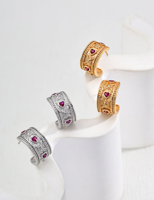925 Sterling Silver Vintage Heart Gem Earrings – Palace-Inspired Style