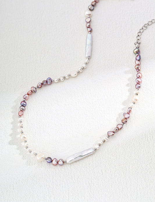 Aurora Glow 925 Sterling Silver Natural Pearl Necklace