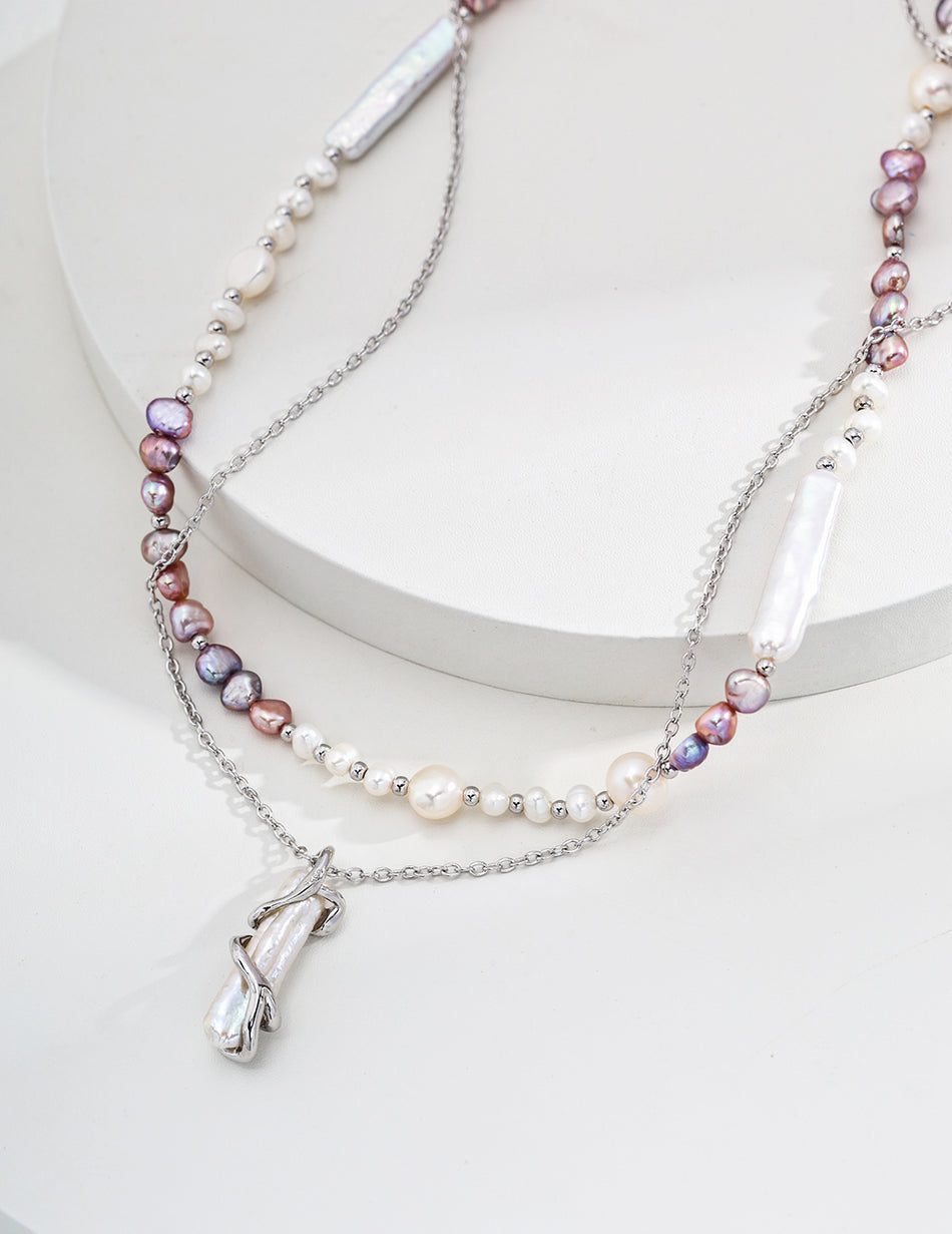 Aurora Glow 925 Sterling Silver Natural Pearl Necklace