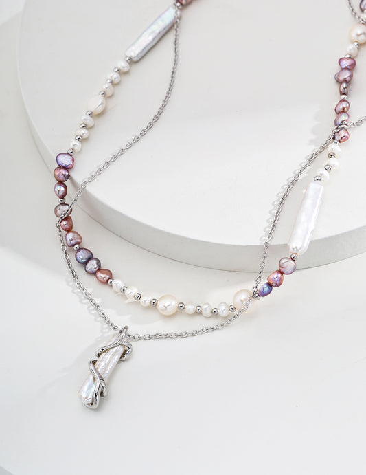 Aurora Glow 925 Sterling Silver Natural Pearl Necklace