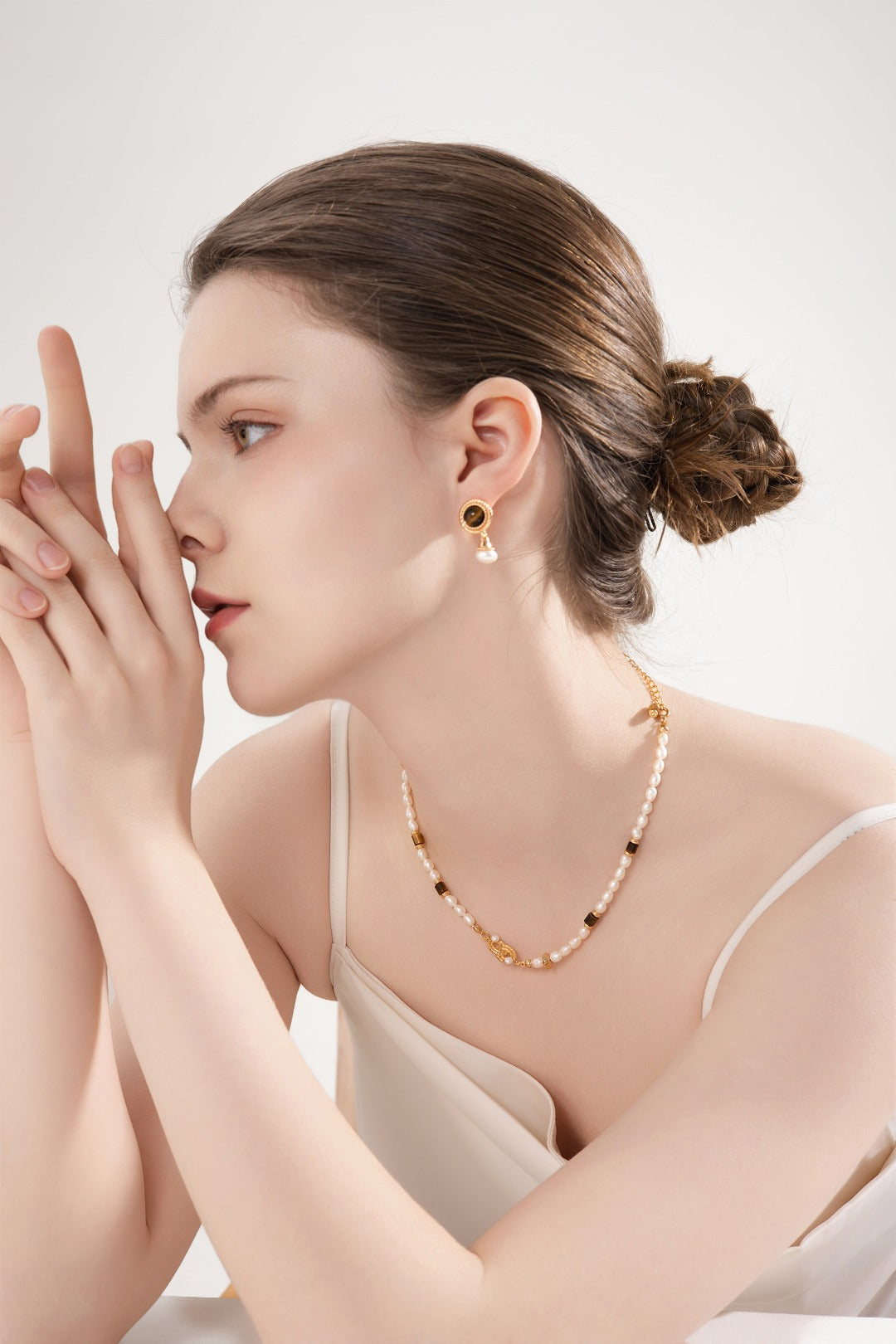 Sterling Silver Tiger’s Eye & Pearl Earrings | Vintage Royal Elegance