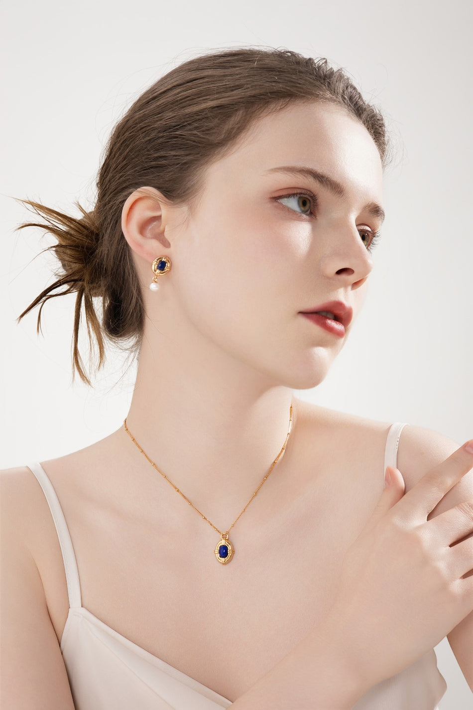 Regal Grace 925 Sterling Silver Lapis Lazuli & Pearl Jewelry Set