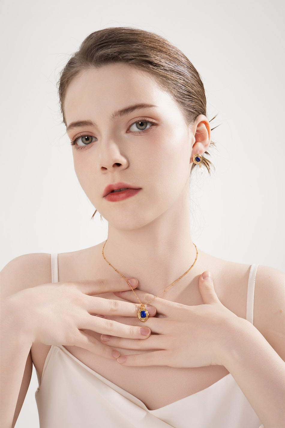 Regal Grace 925 Sterling Silver Lapis Lazuli & Pearl Jewelry Set