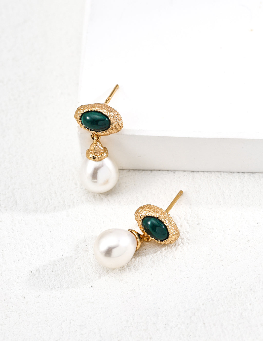 Verdant Drop 925 Sterling Silver Pearl & Malachite Earrings