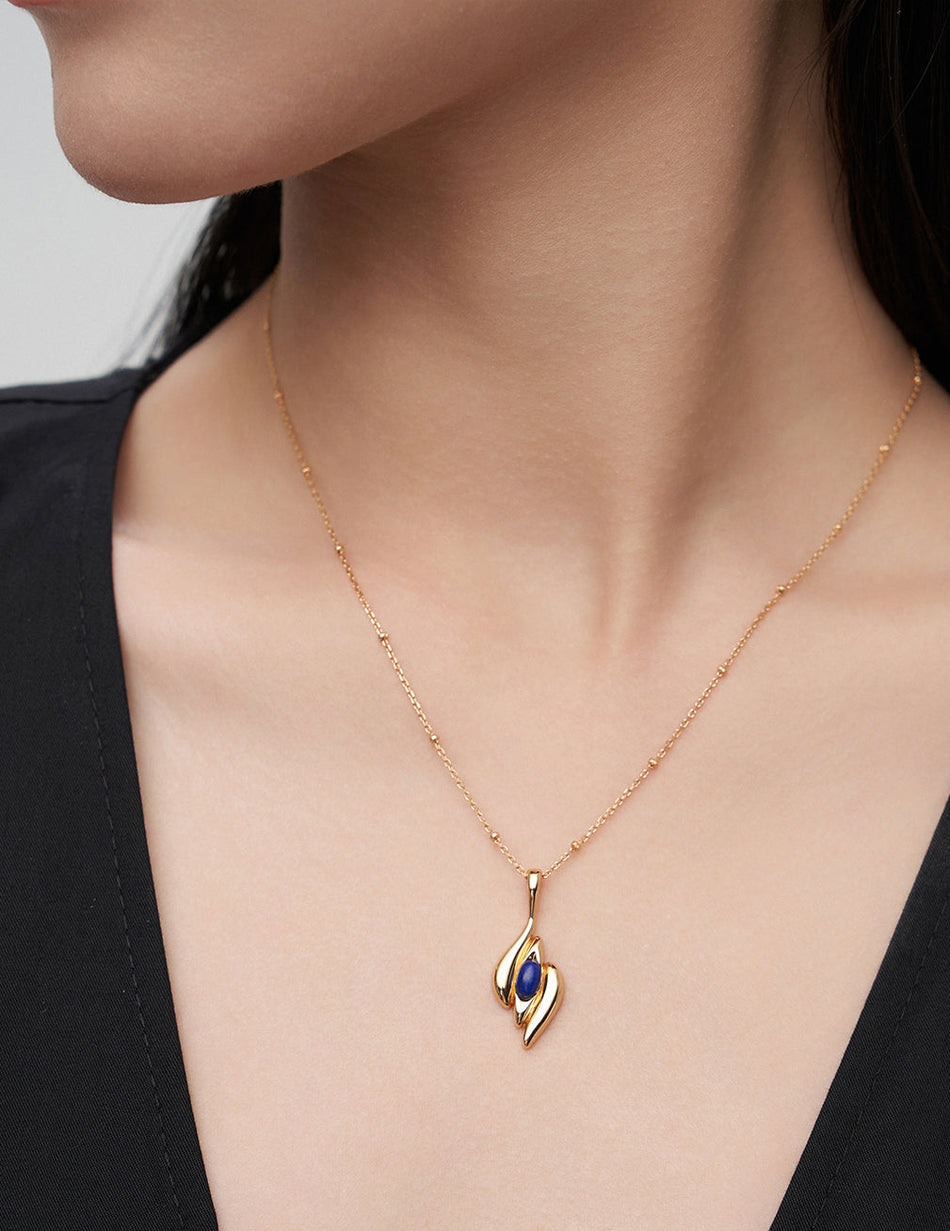 Lapis Flame Pendant – 925 Silver Vintage Necklace with Lapis Lazuli