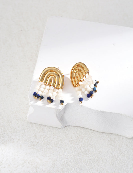 Dunes Dance 925 Sterling Silver Pearl & Lapis Fan Earrings