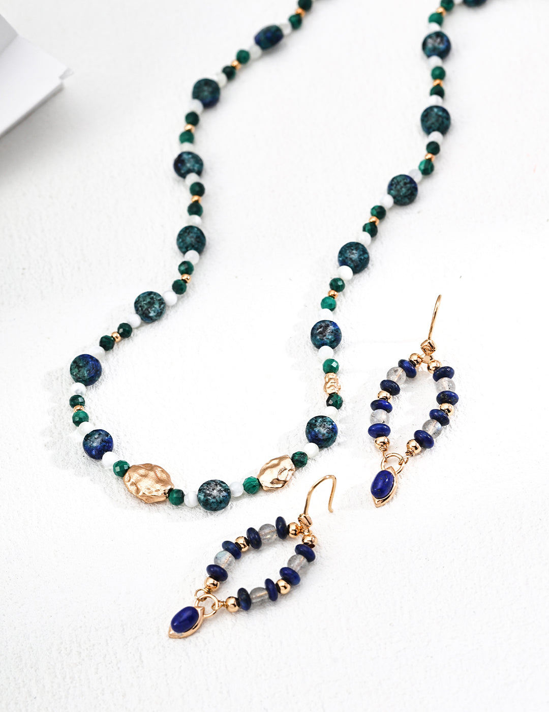 S925 Vintage Gold Earrings with Moonstone & Lapis Lazuli Drops