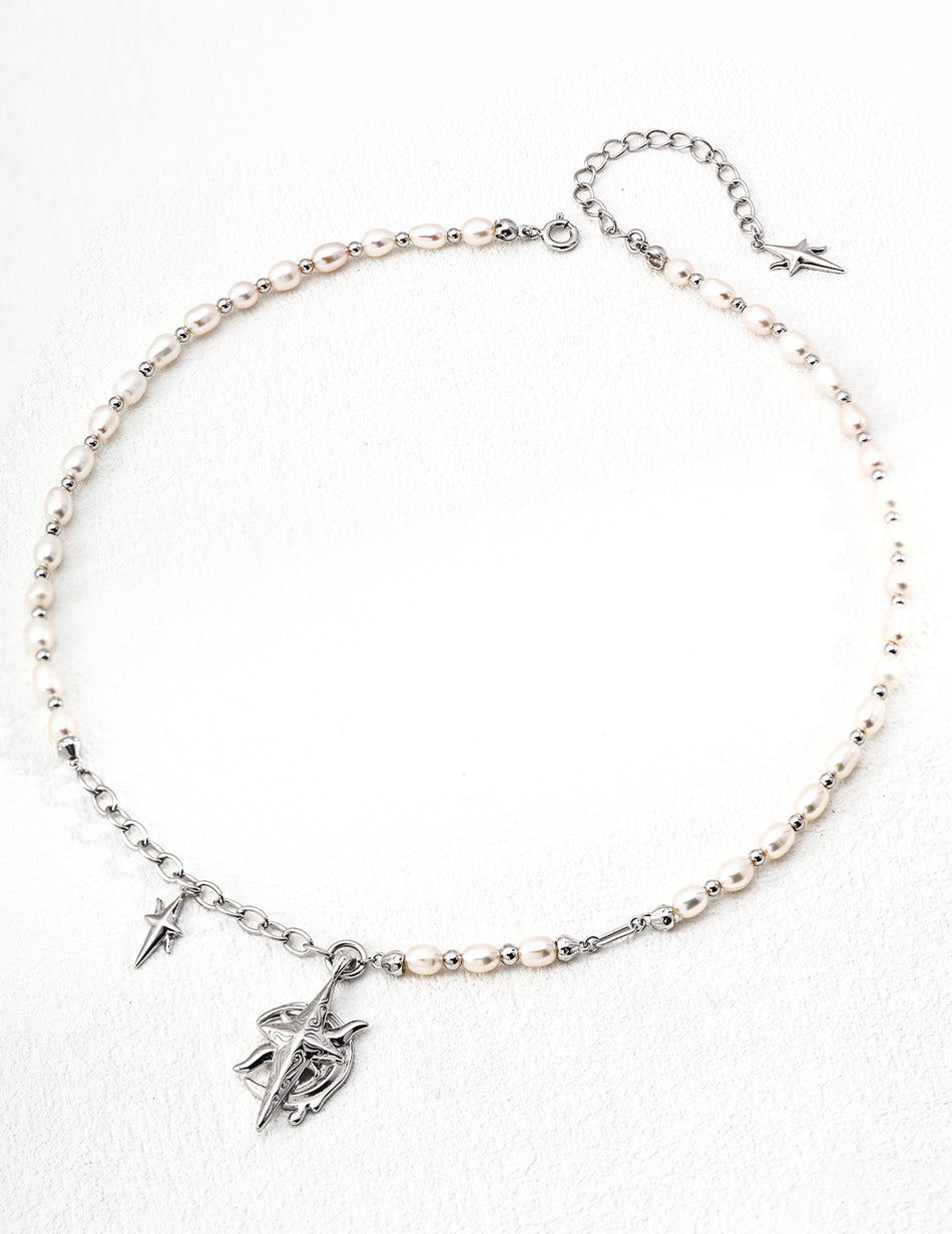 Celestial Prophecy Jewelry Set – 925 Silver Pearl Necklace & Earrings