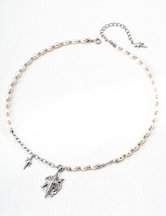 Celestial Prophecy Jewelry Set – 925 Silver Pearl Necklace & Earrings