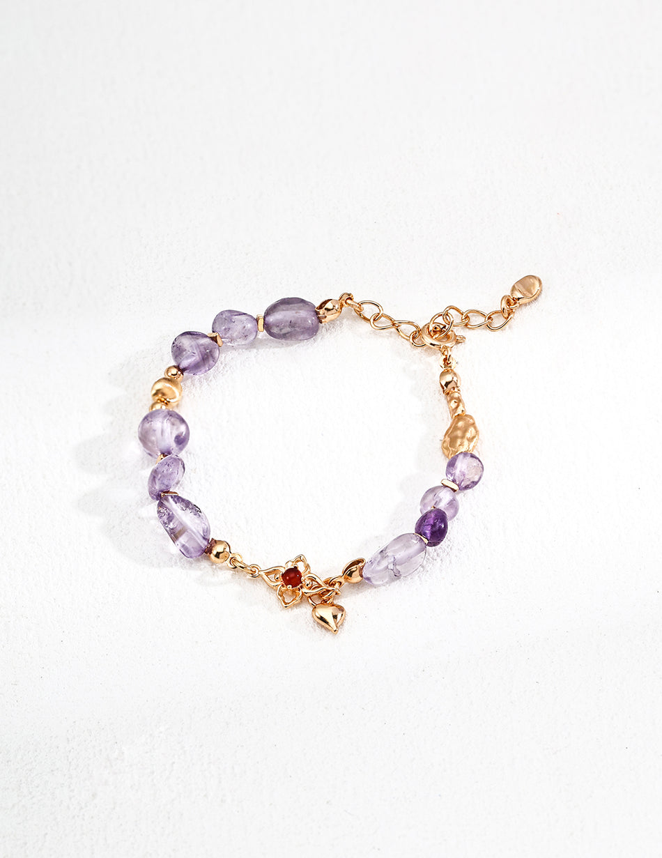 S925 Amethyst Red Agate Bracelet – Vintage Floral Charm Handmade Jewelry