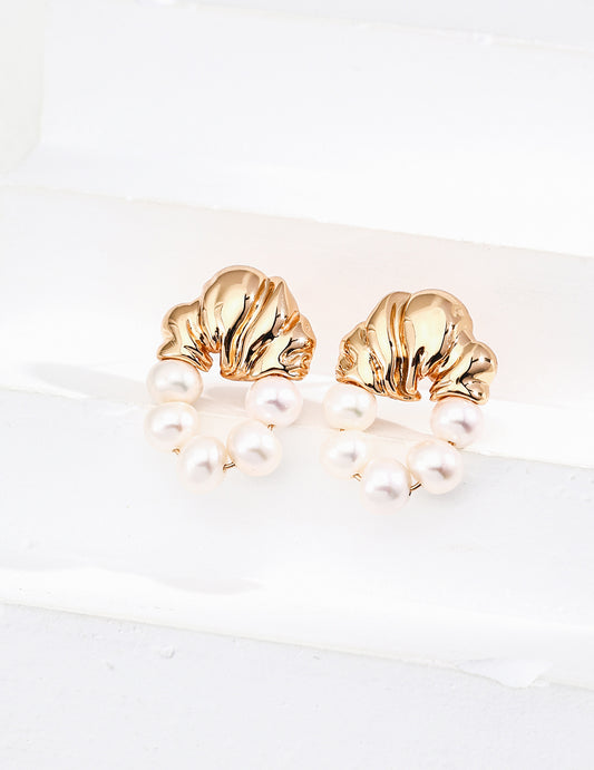 Vintage Shell & Pearl Jewelry Set | S925 Gold Plated Earrings + Necklace with Natural Pearls