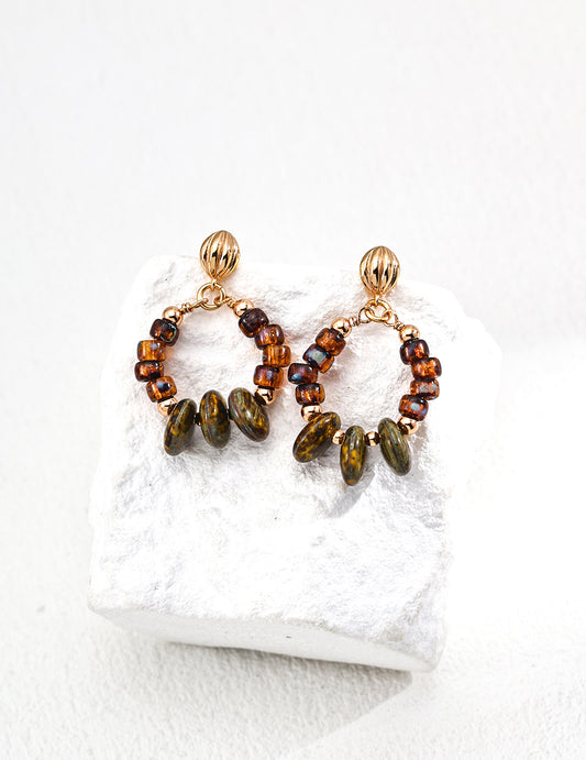 Vintage Boho S925 Silver Dangle Earrings with Iridescent Glass Beads | 3.5cm Drop