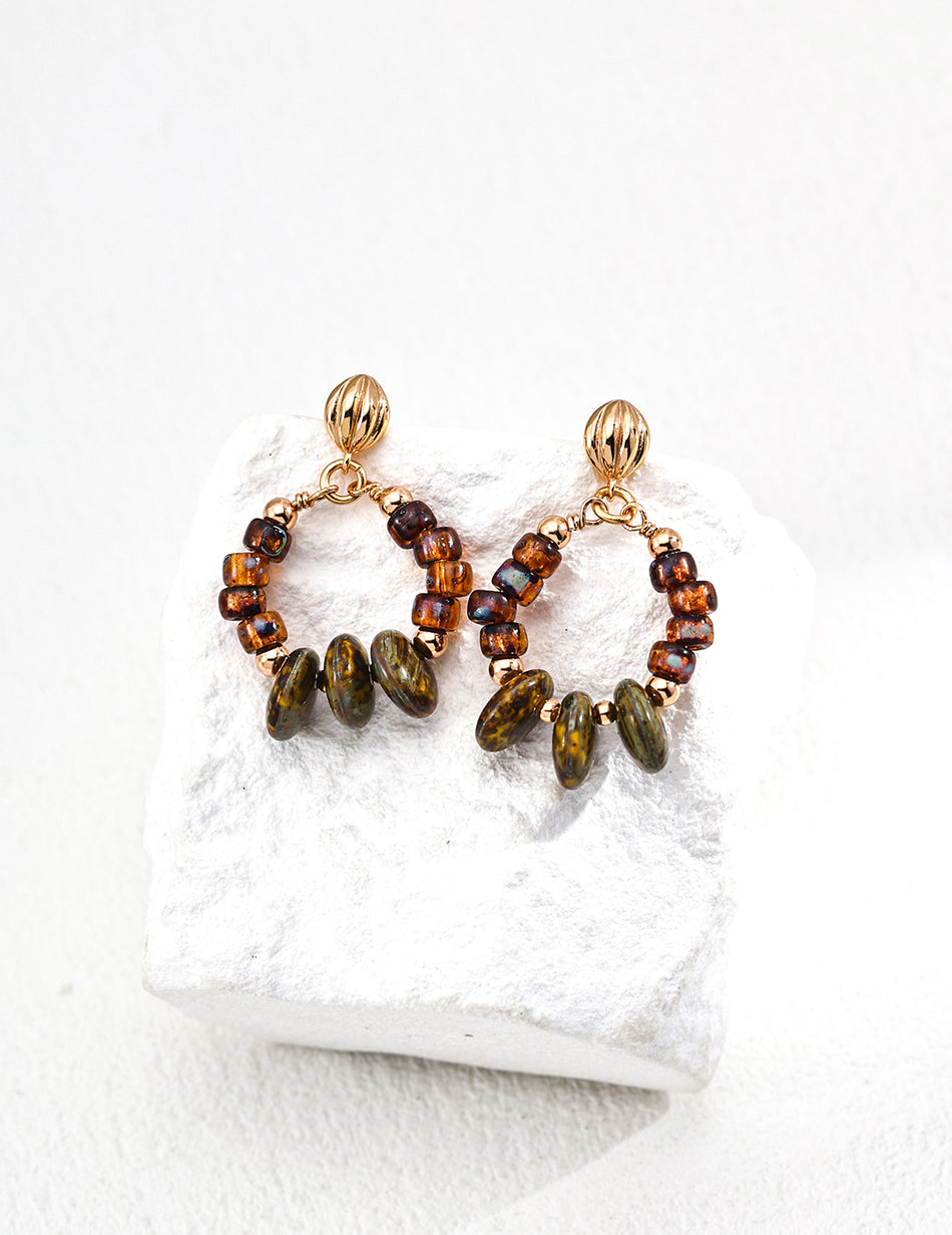 Vintage Boho S925 Silver Dangle Earrings with Iridescent Glass Beads | 3.5cm Drop