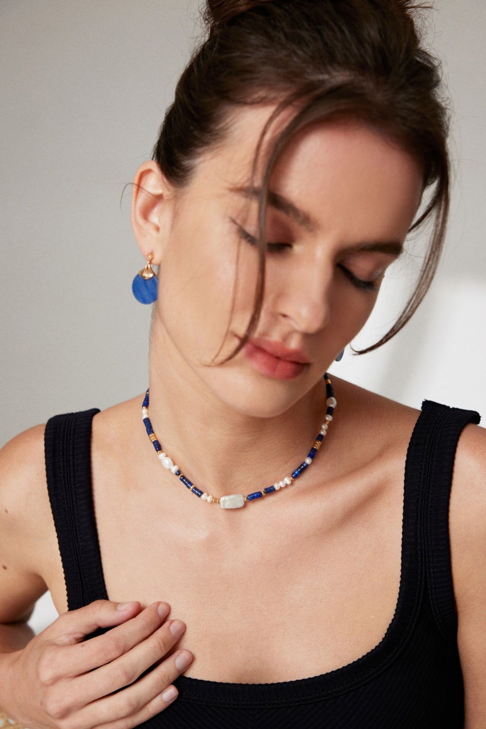 Lapis Lazuli & Pearl Handmade Necklace - 925 Silver